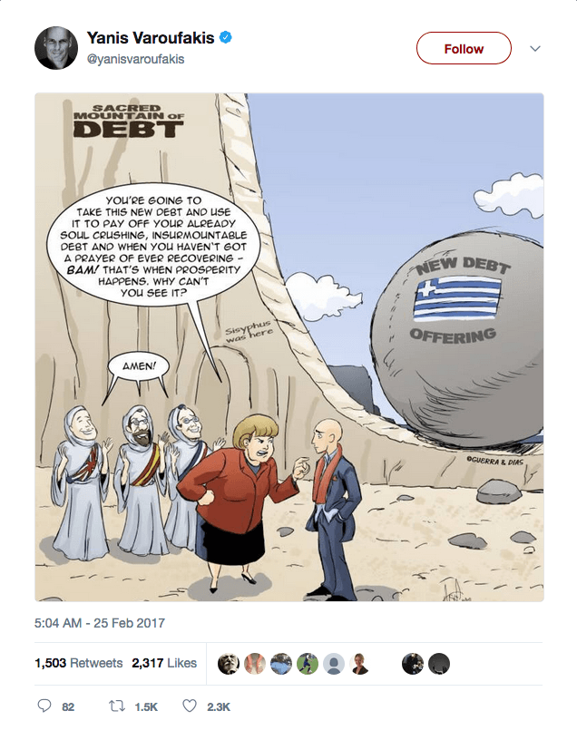 Yanis Varoufakis tweeted our Merry Felonies Greece Cartoon