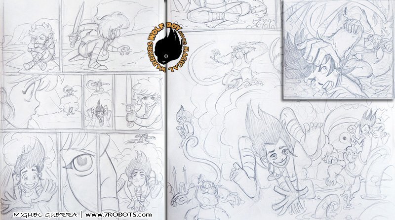 Wolf Boy & the Flushing of Atlantis (all-ages comic) pencils by Miguel Guerra