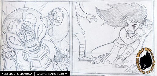 Wolf Boy & the Flushing of Atlantis (all-ages comic) pencils by Miguel Guerra