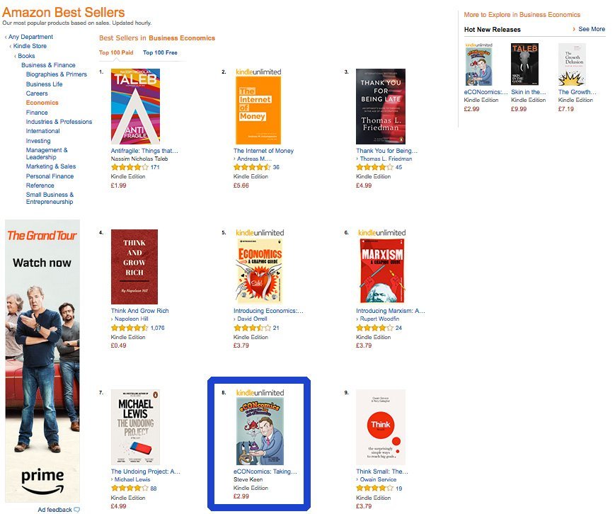 eCONomics Amazon UK Best Seller in Economics by Steve Keen & Miguel Guerra