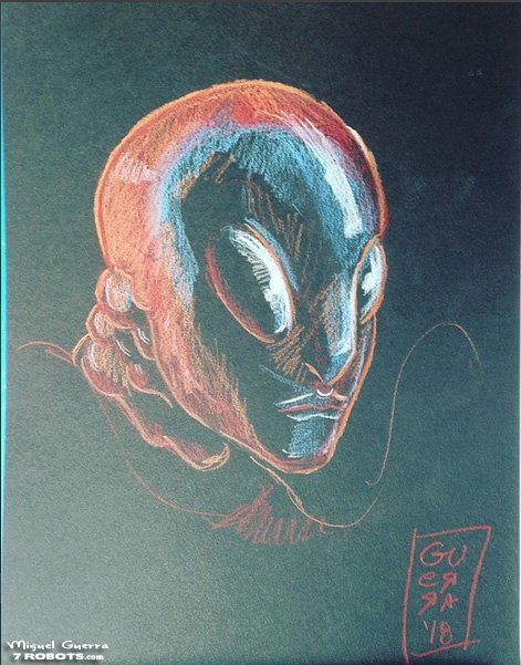 Miguel Guerra: Alien color sketch on black