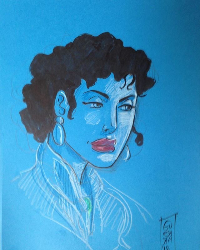 Sketch on Blue #3 (Lady in Blue) by Miguel Guerra