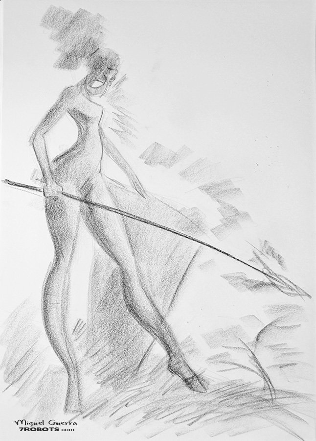 Charcoal Sketch: The Huntress by Miguel Guerra