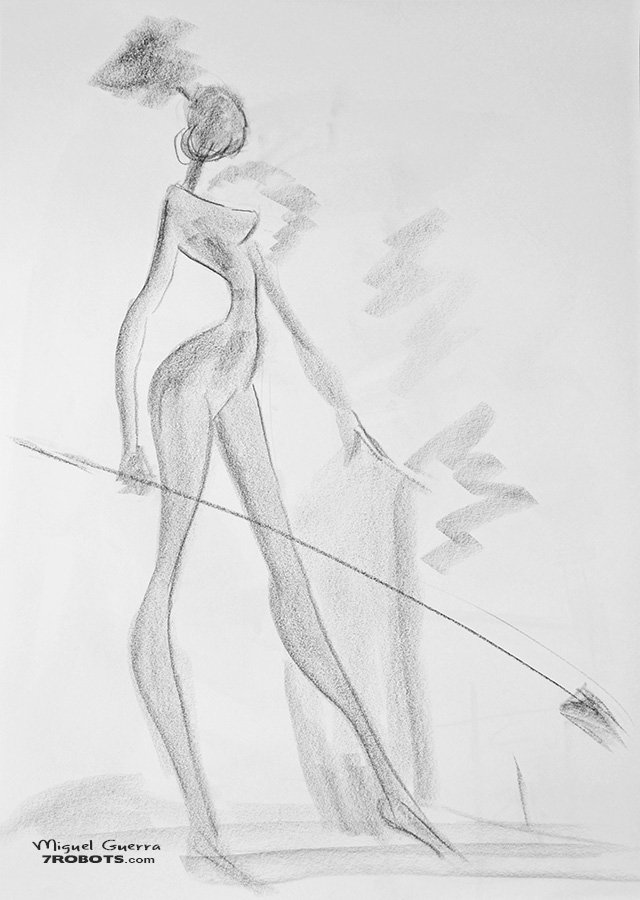 Charcoal Sketch: The Huntress by Miguel Guerra