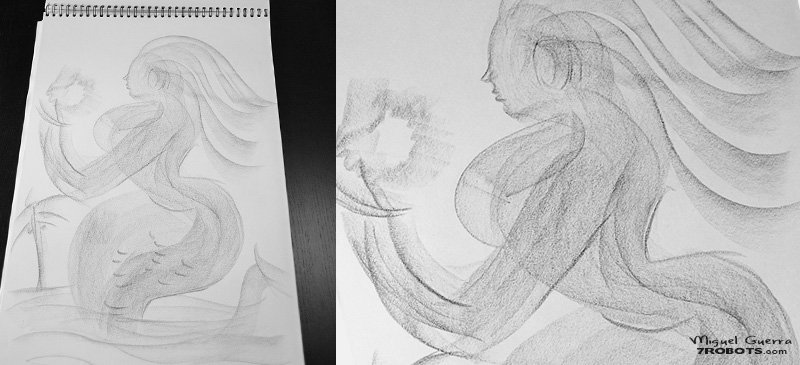 Charcoal Sketch: Mermaid by Miguel Guerra