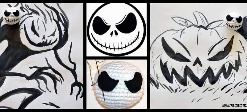 Jack O’ Lantern Ink Sketches & FREE Crochet Skeleton Monster Head!