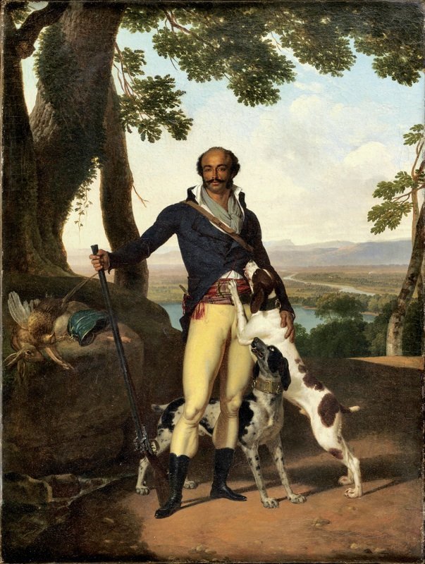 Portrait of a Hunter in a Landscape, attributed to Louis Gauffier (1762-1801), is said to be a portrait of General Dumas.