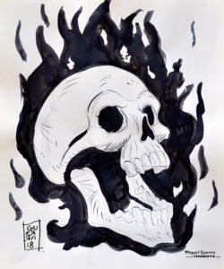 Horror Ink Sketches by Miguel Guerra - Flaming Skull. Part of the Horror Ink Sketches series