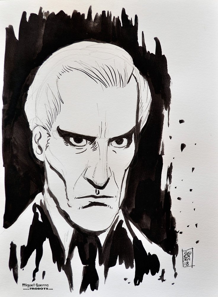 Horror Ink Sketches by Miguel Guerra - Peter Cushing & Christopher Lee