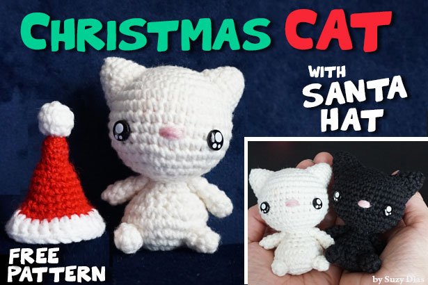 Crochet Christmas Cat with a Santa Hat by Suzy Dias