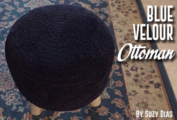 Crochet Blue Velour Ottoman Cover by Suzy Dias