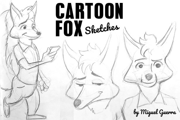 Cartoon fox sketches by Miguel Guerra