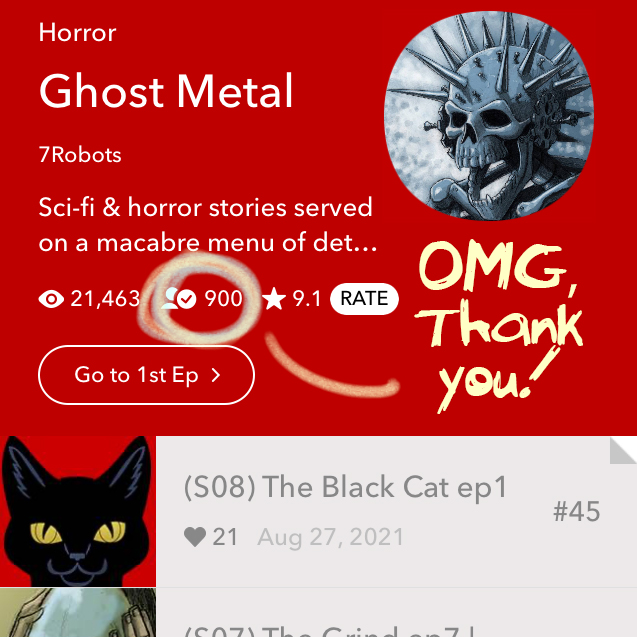 Ghost Metal Hit 900 Subscribers on Webtoon Canvas!