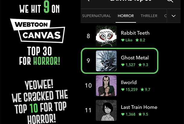 Ghost Metal Cracks Top 10 on Webtoon Top 30 Horror!