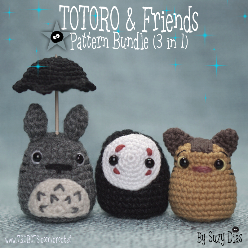Bundle: Totoro, No-Face & CatBus Patterns by Suzy Dias